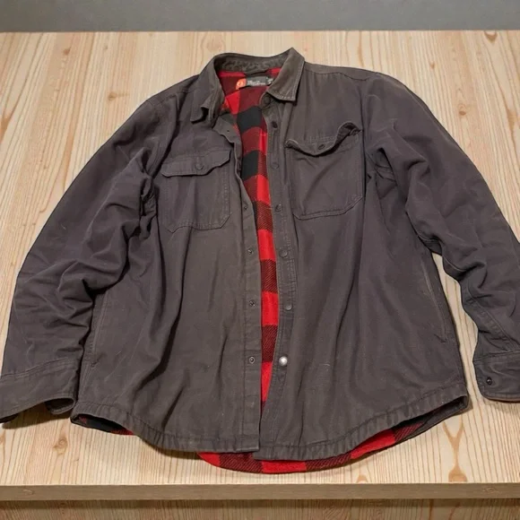 Men's Gray Jacket with Red Plaid Lining - Picture 1 of 3